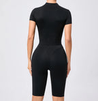 Women's One-Piece Suit Zipper Short Sleeve Gym Push Up Workout Clothes Fitness Short Bodysuit Sportswear Jumpsuits
