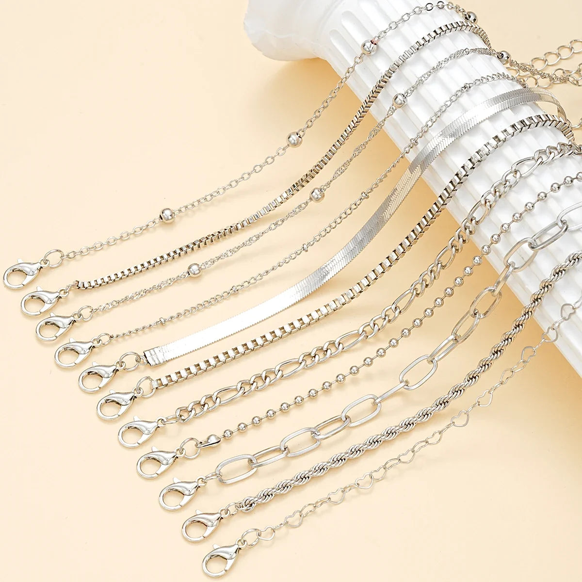 11Pcs/Set Boho Twisted Flat Snake Chain Anklet for Women Summer Beach Vintage Barefoot Ankle Bracelet On Leg Jewelry Accessories