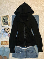 Harajuku Hooded Zip-Up Hoodie – Y2K Goth Punk Winter Jacket
