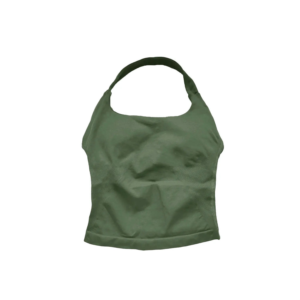 NCLAGEN Gym Halter Top Woman longline strappy tank Padded yoga clothing Fitness workout Running Activewear pilates clothes