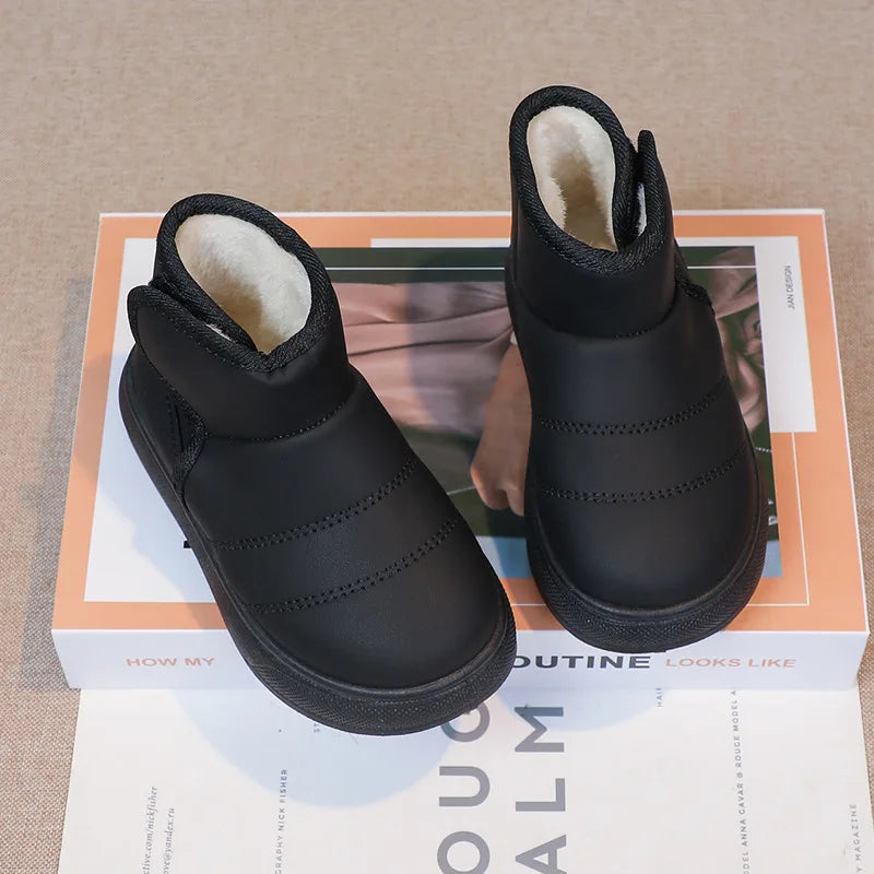 2025 Kids Winter Snow Boots Plush Fur Lined Non-Slip Leather Shoes for Boys And Girls Little Girl Outdoor Short Boots