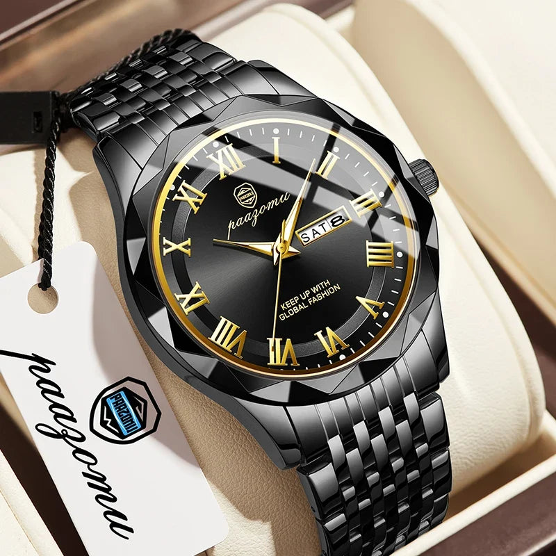 PAAZOMU Top Original Men Watch Waterproof Luminous Date Rectangle Man Wristwatch Mesh Stainless Steel Men's Quartz Watches Male