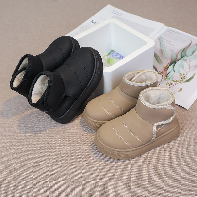 2025 Kids Winter Snow Boots Plush Fur Lined Non-Slip Leather Shoes for Boys And Girls Little Girl Outdoor Short Boots