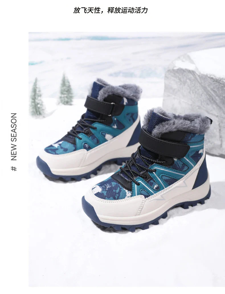 Kids Boots Winter Warm Waterproof Snow Boots for Children Casual Outdoor Sneakers Winter Plush Lining High-top Sports Shoes