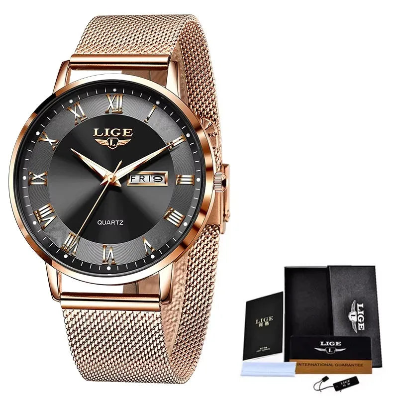 Women's Rose Gold Mesh Watch Silver Dial Slim Waterproof
