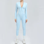 Padded Women Long Sleeve Sport Yoga Jumpsuit Workout Clothes for Women Sportwear Backless Zipper Fitness Gym Outfit