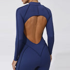 Padded Women Long Sleeve Sport Yoga Jumpsuit Workout Clothes for Women Sportwear Backless Zipper Fitness Gym Outfit