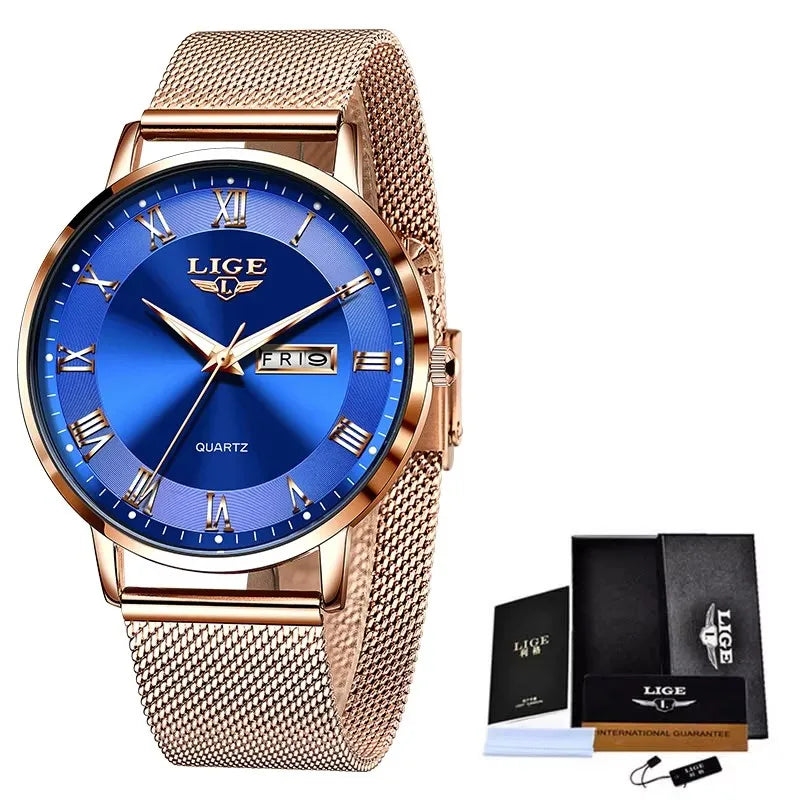 Women's Rose Gold Mesh Watch Silver Dial Slim Waterproof