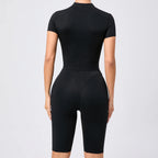 Women's One-Piece Suit Zipper Short Sleeve Gym Push Up Workout Clothes Fitness Short Bodysuit Sportswear Jumpsuits