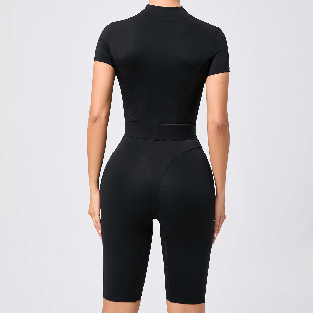 Women's One-Piece Suit Zipper Short Sleeve Gym Push Up Workout Clothes Fitness Short Bodysuit Sportswear Jumpsuits