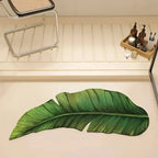 VIKAMA Bath Mat Non Slip Quick Dry Absorbent Green Shower Rug for Bathroom Floor Washable Rubber Mat with Leaf and Thin Design