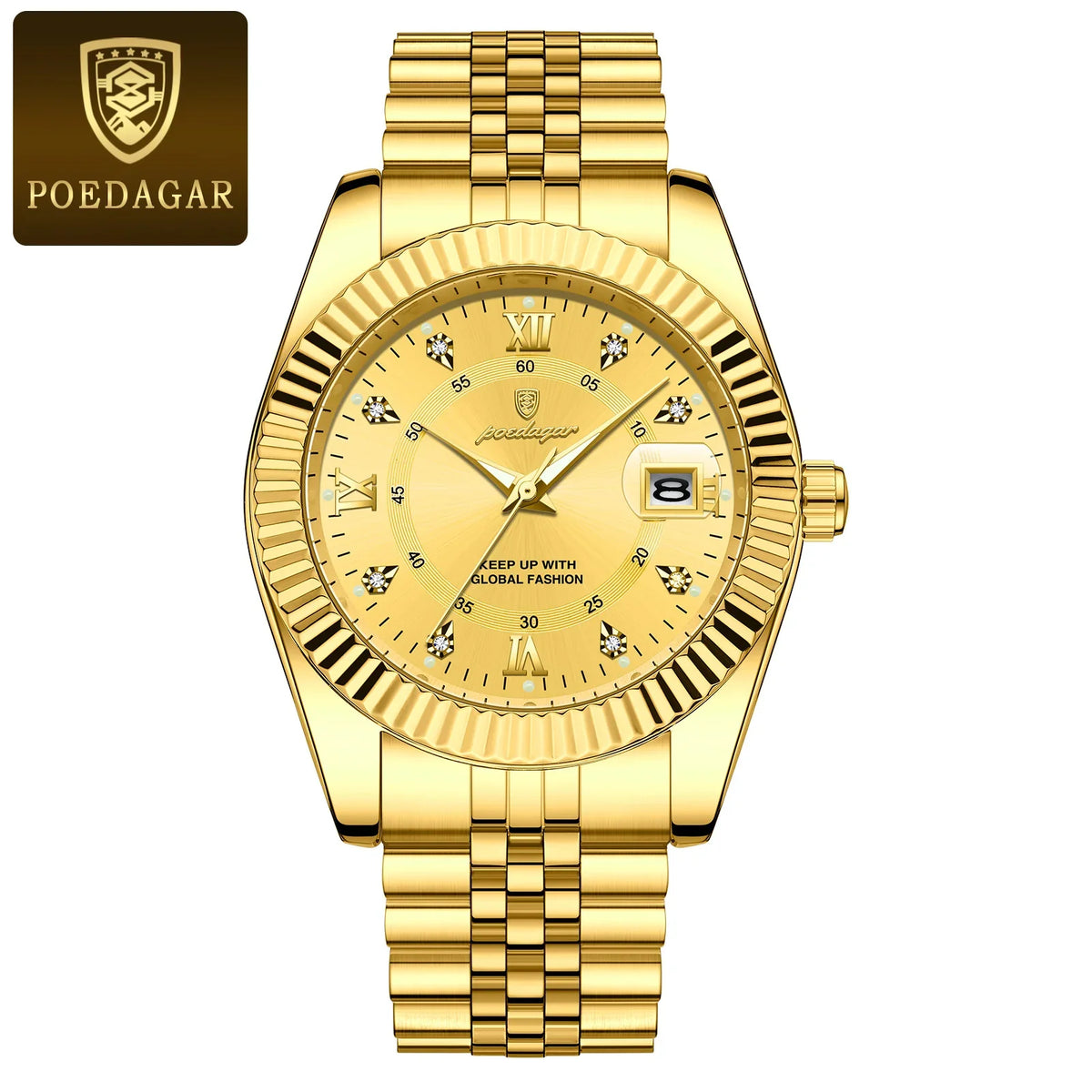 POEDAGAR Classic Luxury Men's Quartz Watches Stainless Steel Date Man Watch Waterproof Luminous Fashion Business Male Wristwatch