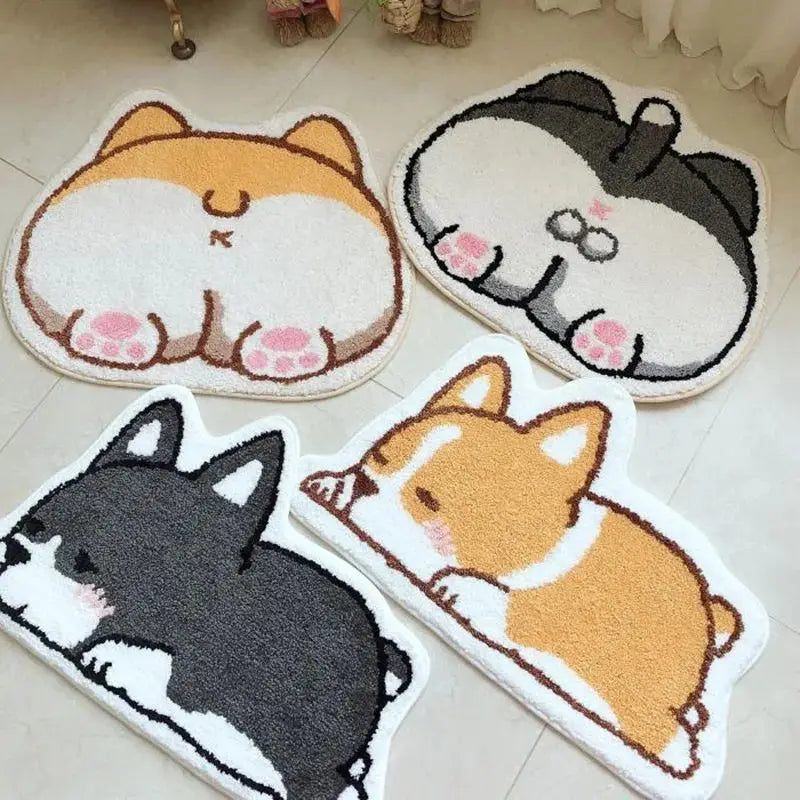 Cartoon Corgi Imitation Cashmere Bathroom Floor Coaster Cute Toilet Absorbent Dirty Resistant Foot Rug Toilet Slip Resistant Mat