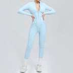 Padded Women Long Sleeve Sport Yoga Jumpsuit Workout Clothes for Women Sportwear Backless Zipper Fitness Gym Outfit
