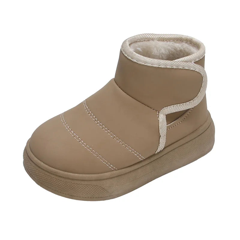 2025 Kids Winter Snow Boots Plush Fur Lined Non-Slip Leather Shoes for Boys And Girls Little Girl Outdoor Short Boots
