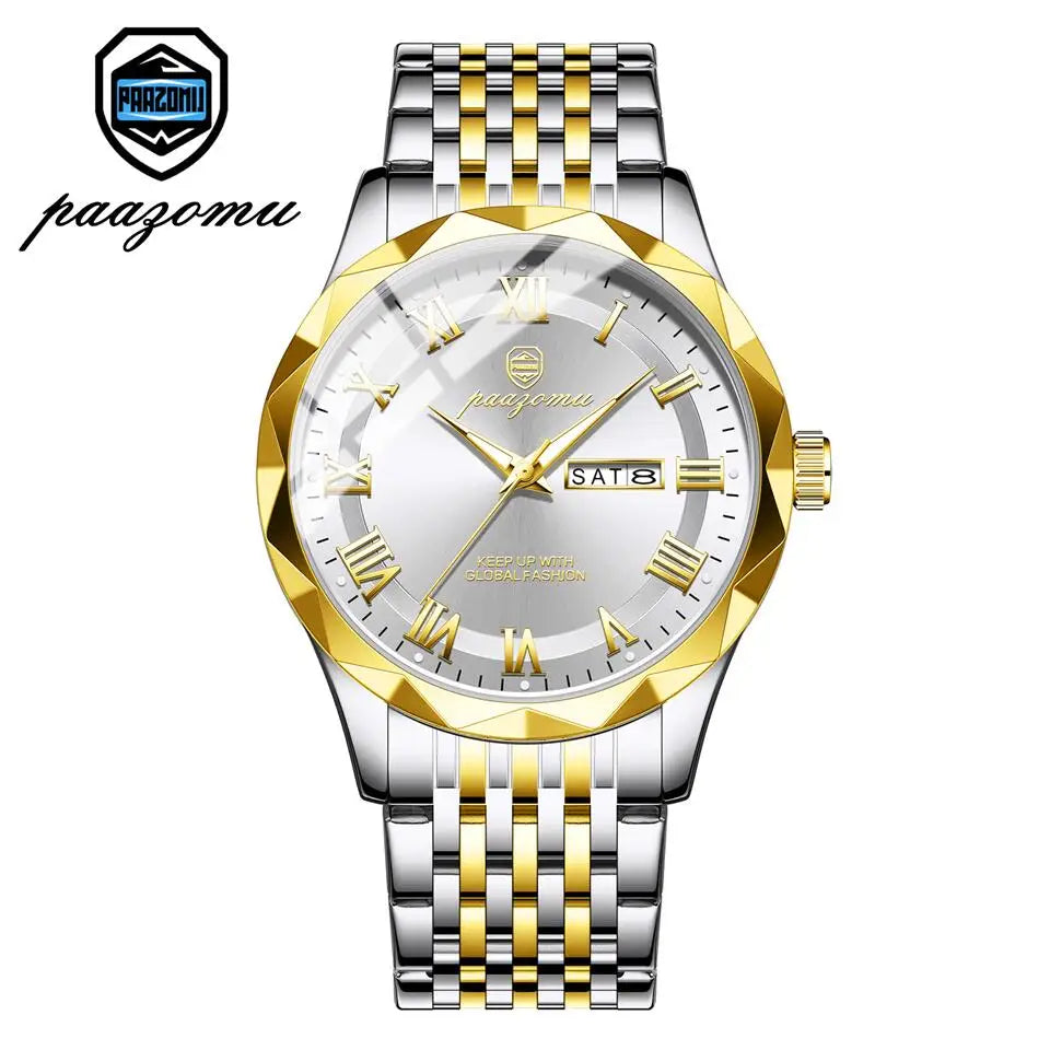 PAAZOMU Top Original Men Watch Waterproof Luminous Date Rectangle Man Wristwatch Mesh Stainless Steel Men's Quartz Watches Male