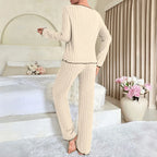 Flannel Warm Sleepwear Women Casual Pajamas Set Long Sleeve T-shirt Top and Trousers Set Homewear Autumn Winter Loungewear