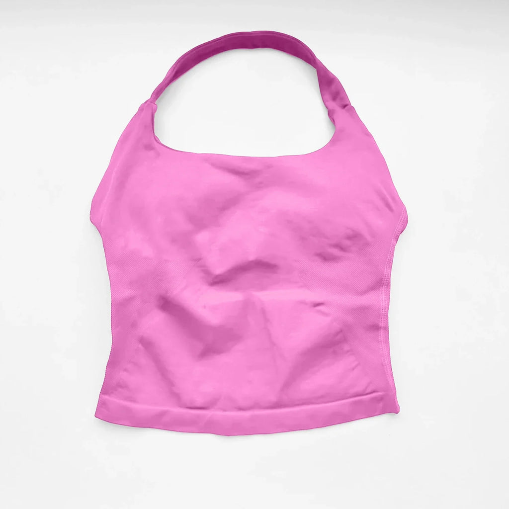 NCLAGEN Gym Halter Top Woman longline strappy tank Padded yoga clothing Fitness workout Running Activewear pilates clothes