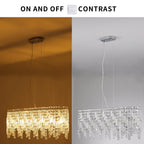 34.6" Oval K9 Crystal Chandelier | 6-Light Silver Modern Ceiling Light with Cascading Teardrop Crystals — Dining Room, Living Room & Bedroom