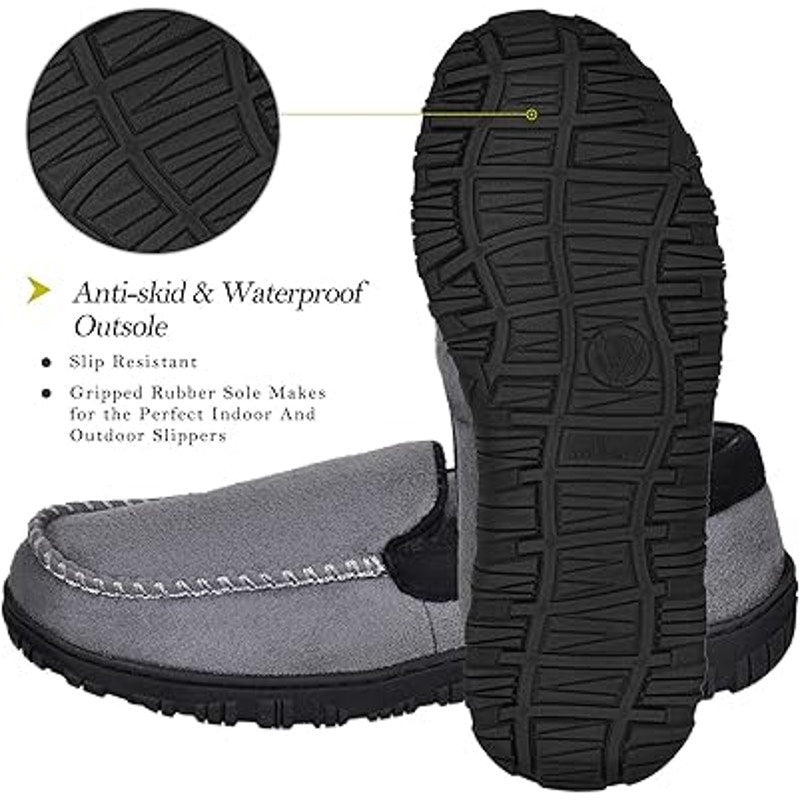 Mixin Mens Size 9.5 Gray Super Soft Slide On Moccasins Indoor Outdoor Slippers