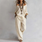 Women's Off-Shoulder Top & Wide-Leg Pants Set
