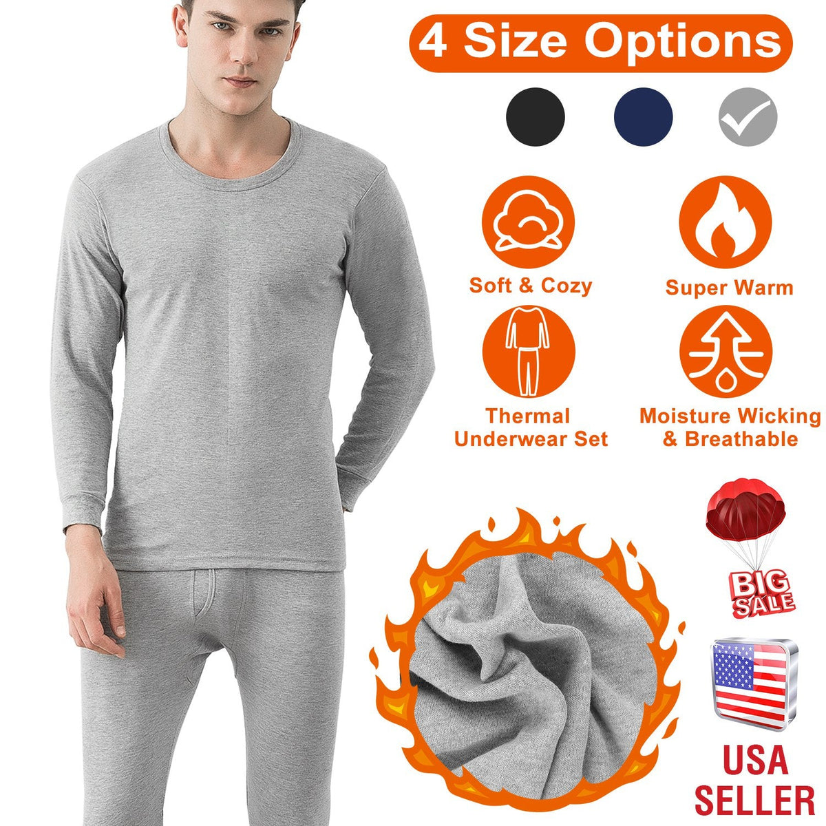 Men Thermal Underwear Set Long Johns Pants Long Sleeve Soft Underwear Kit Top Bottom Winter Sports Suits
