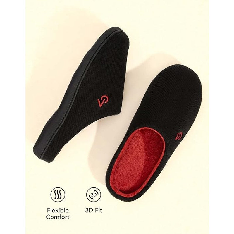 VeraCosy Mens Size 9/10 Red Black Slide On Memory Foam Rubber Sole Slippers