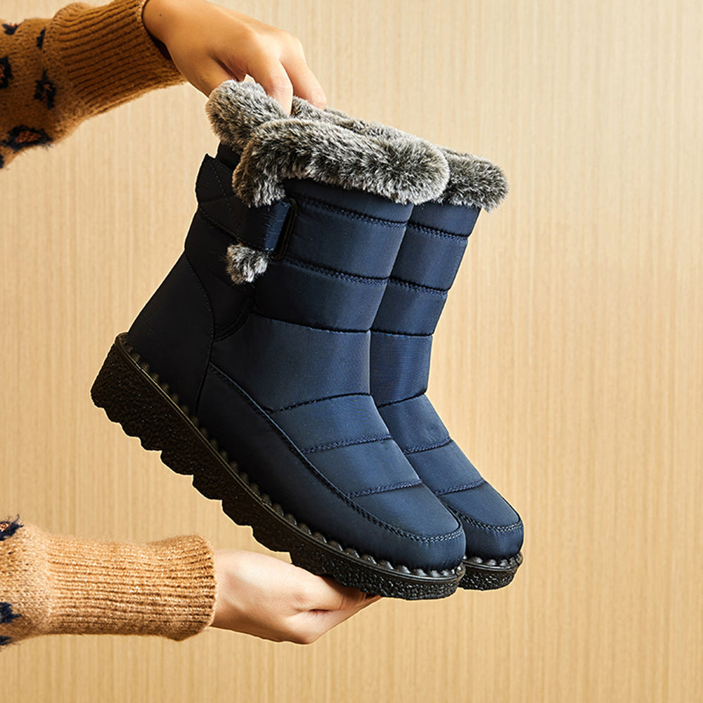 Snow Boots Winter Warm Hook And Loop Fastener Plush Shoes Women Waterproof Low Heels Platform Ankle Boots