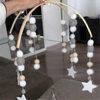 Baby Nordic Wooden Beads Wind Chimes with Wool Balls Nursery Mobile Crib Bed Bell Baby Bedroom Ceiling Wooden Beads Wind Chime Hanging Newborn Baby Bed Hanging Wind-bell Crib Tent Kids Room Decorations Ornaments
