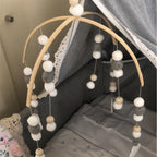 Baby Nordic Wooden Beads Wind Chimes with Wool Balls Nursery Mobile Crib Bed Bell Baby Bedroom Ceiling Wooden Beads Wind Chime Hanging Newborn Baby Bed Hanging Wind-bell Crib Tent Kids Room Decorations Ornaments