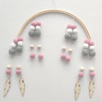 Baby Nordic Wooden Beads Wind Chimes with Wool Balls Nursery Mobile Crib Bed Bell Baby Bedroom Ceiling Wooden Beads Wind Chime Hanging Newborn Baby Bed Hanging Wind-bell Crib Tent Kids Room Decorations Ornaments