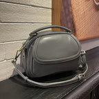 Top-grain Leather Single-shoulder Crossbody Bag, 2025 New Women's Vintage Handbag, Stylish And Versatile Simple Small Round Bag