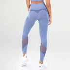 Blue Heathered Mesh Yoga Fitness Leggings