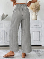 Full Size Striped Wide Leg Paper Bag Pants Plus Size