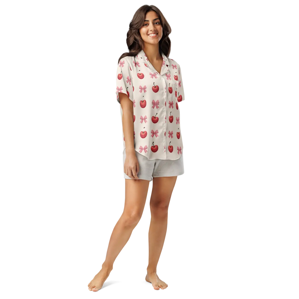 Dipaliz Kawaii Girl Short Sleeve Pajama Satin Comfort Glam
