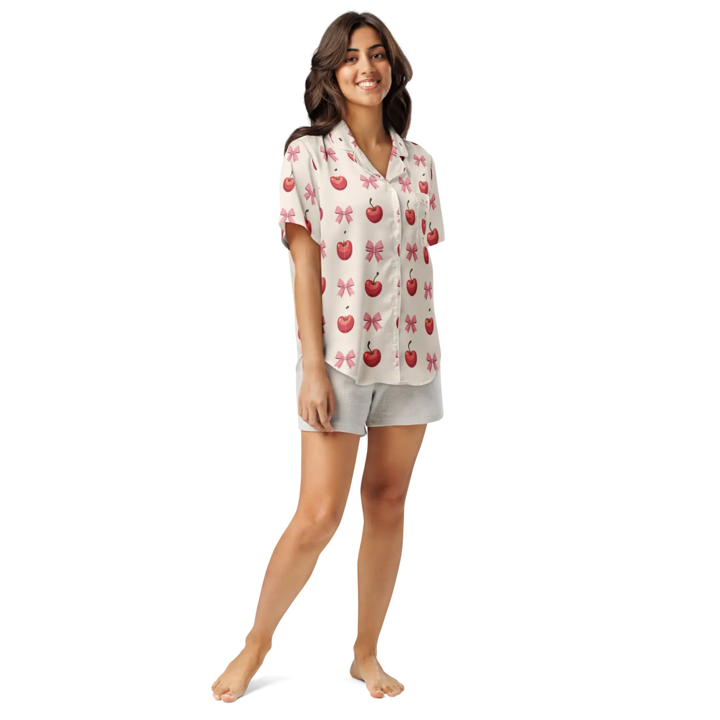 Dipaliz Kawaii Girl Short Sleeve Pajama Satin Comfort Glam