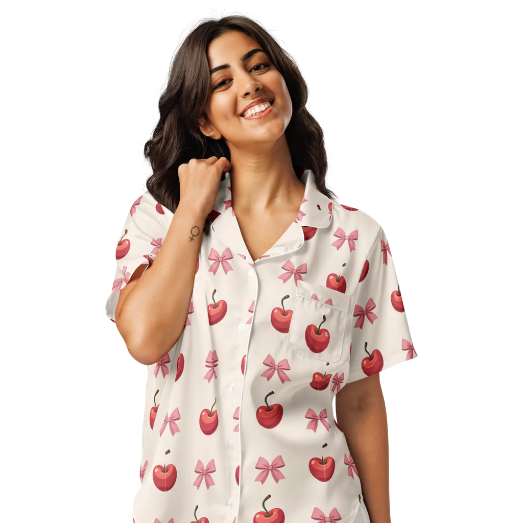Dipaliz Kawaii Girl Short Sleeve Pajama Satin Comfort Glam