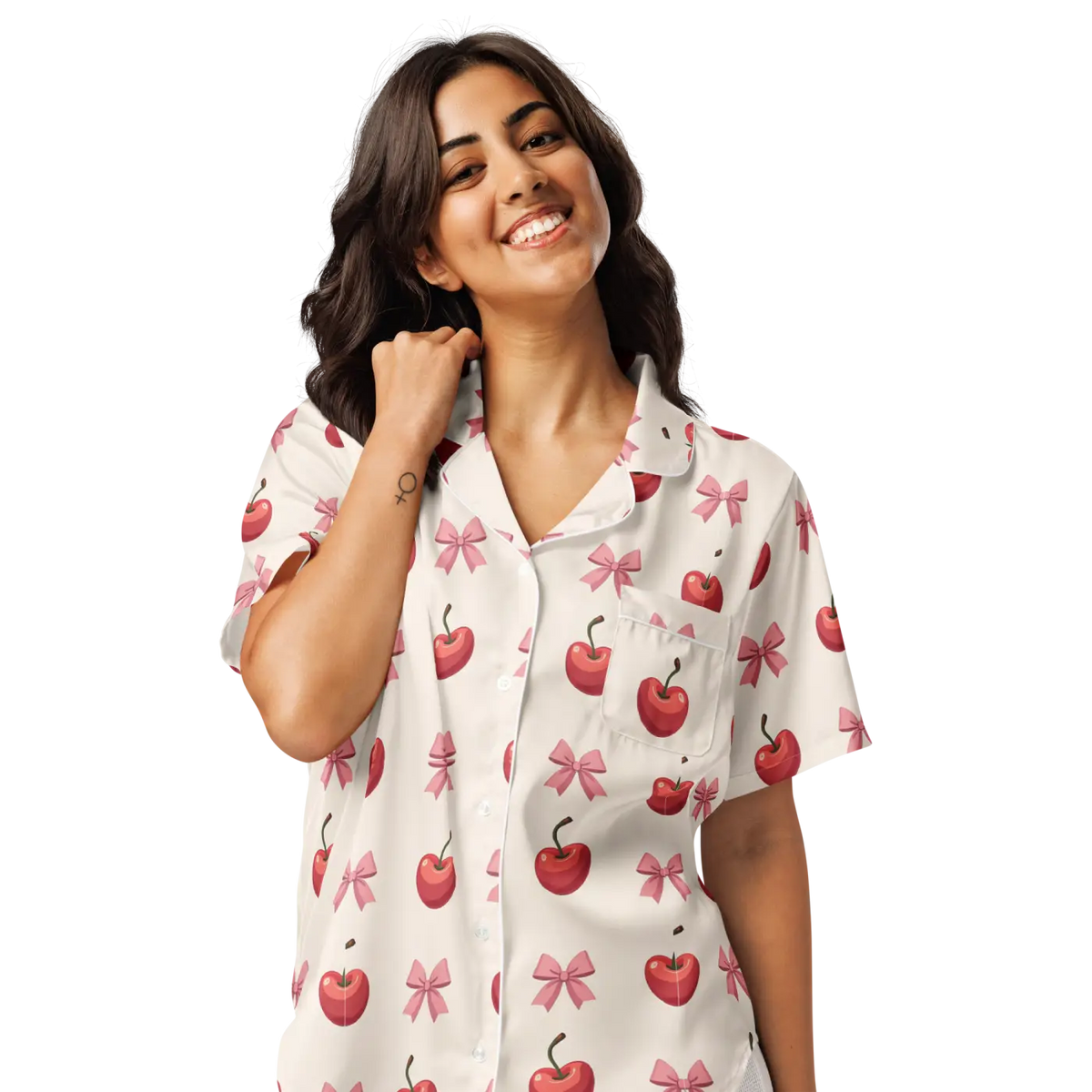 Dipaliz Kawaii Girl Short Sleeve Pajama Satin Comfort Glam