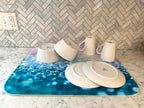 Dish Drying Mat - Print of Beige Bath Towel With Word Bathroom Designer Textures III
