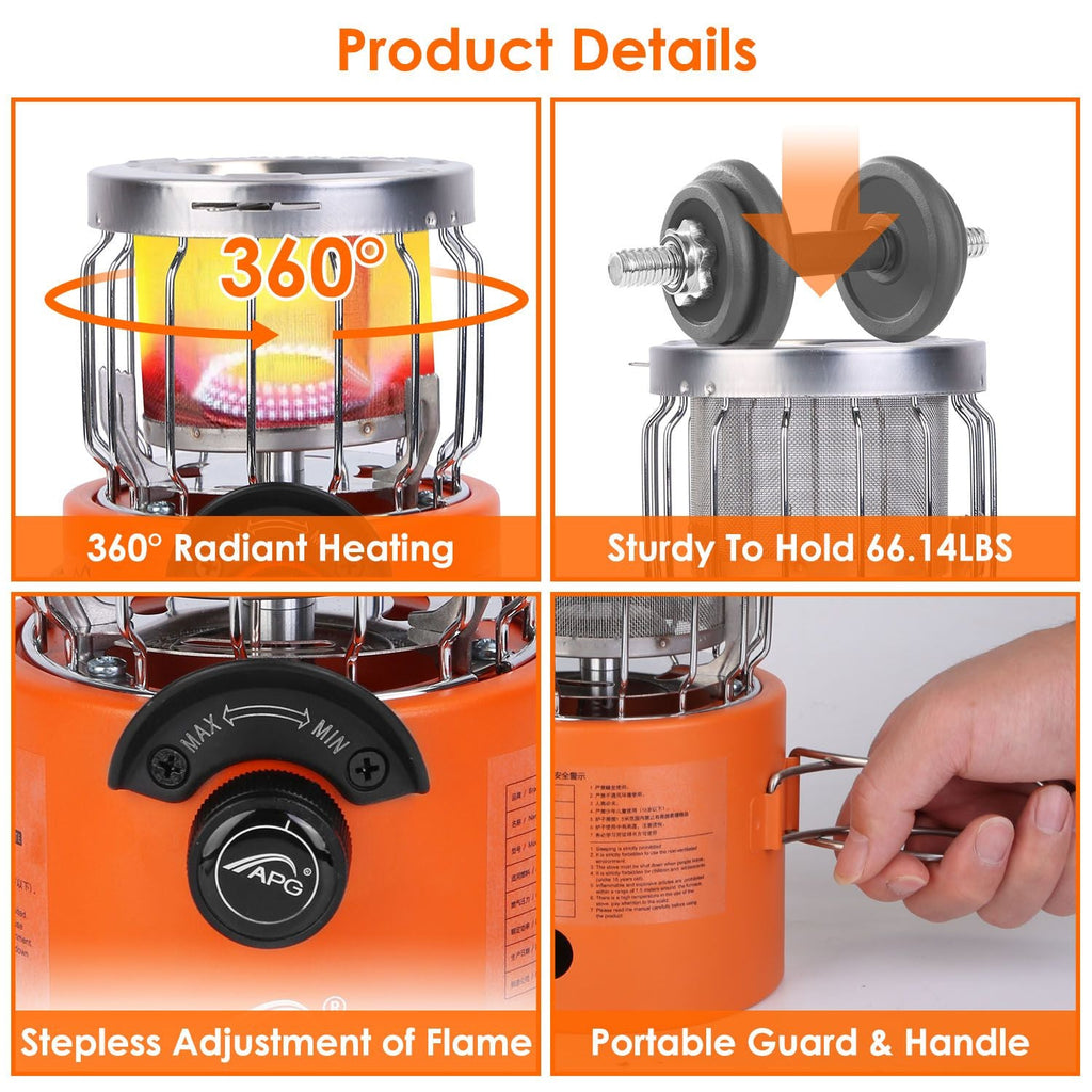 2000W 2-in-1 Gas Tent Heater and Camping Stove