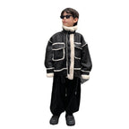 Boy's Leather Jacket Fleece Padded Coat Autumn And Winter Clothing