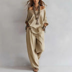 Women's Off-Shoulder Top & Wide-Leg Pants Set