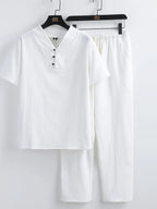 Men's Plus Size V-Neck Short Sleeve Top and Pants Set