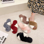 Fluffy Slippers Women Cozy Faux Fur Cross Indoor Floor Slides Flat Soft Furry Shoes Fluffy Furry Fur Slippers Flip Flop Open Toe Cozy House Memory Foam Sandals Slides Soft Flat Comfy Slippers