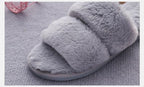 Fluffy Slippers Women Cozy Faux Fur Cross Indoor Floor Slides Flat Soft Furry Shoes Fluffy Furry Fur Slippers Flip Flop Open Toe Cozy House Memory Foam Sandals Slides Soft Flat Comfy Slippers