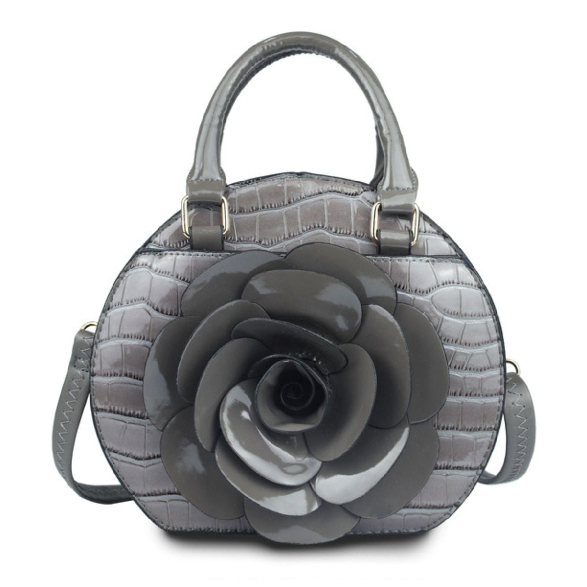Fashion Handbag Round Grey Croc Flower Bag for Women Stylish Chic Accessory