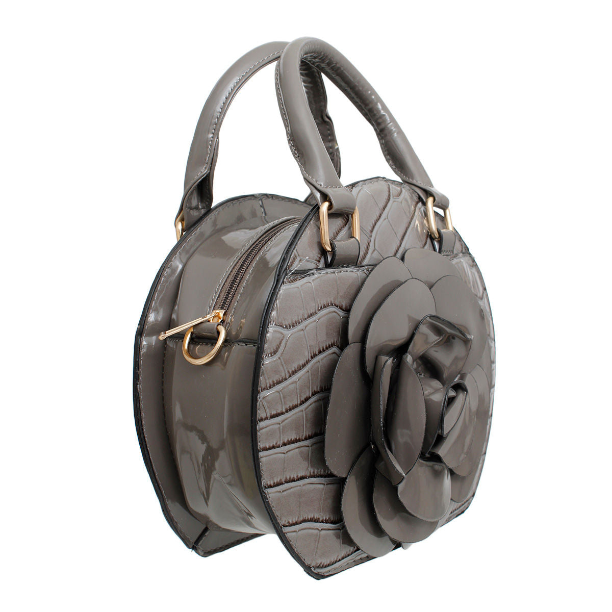 Fashion Handbag Round Grey Croc Flower Bag for Women Stylish Chic Accessory
