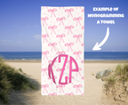 Customizable: Cute Pink Bow Beach Towel, Summer Towel, Pool Accessory, Gift for Her, Beach Accessories, Vacation Essentials