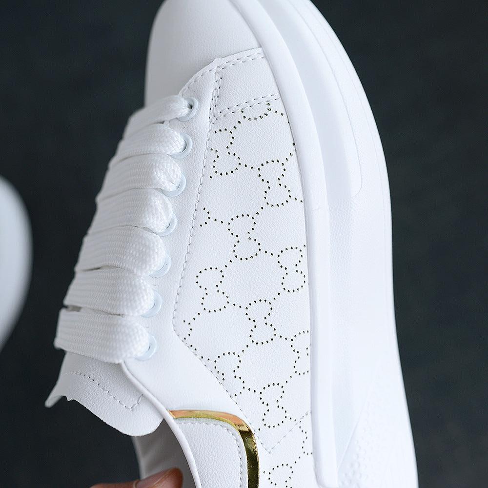 New Fashion White High Quality Women's White Thick Soled Sports Casual Couple Shoes Summer Lace-Up Trainers Gym Tennis Running Breathable High Quality Sneakers