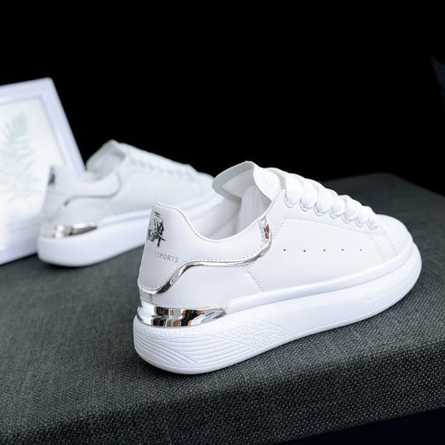 New Fashion White High Quality Women's White Thick Soled Sports Casual Couple Shoes Summer Lace-Up Trainers Gym Tennis Running Breathable High Quality Sneakers